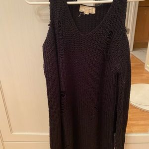 Black distressed cold shoulder sweater